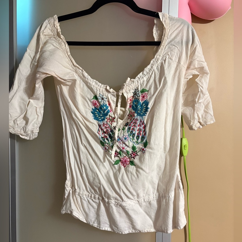 Vintage Costa Blanca Embroidered Cream Women's Top - Size Small S